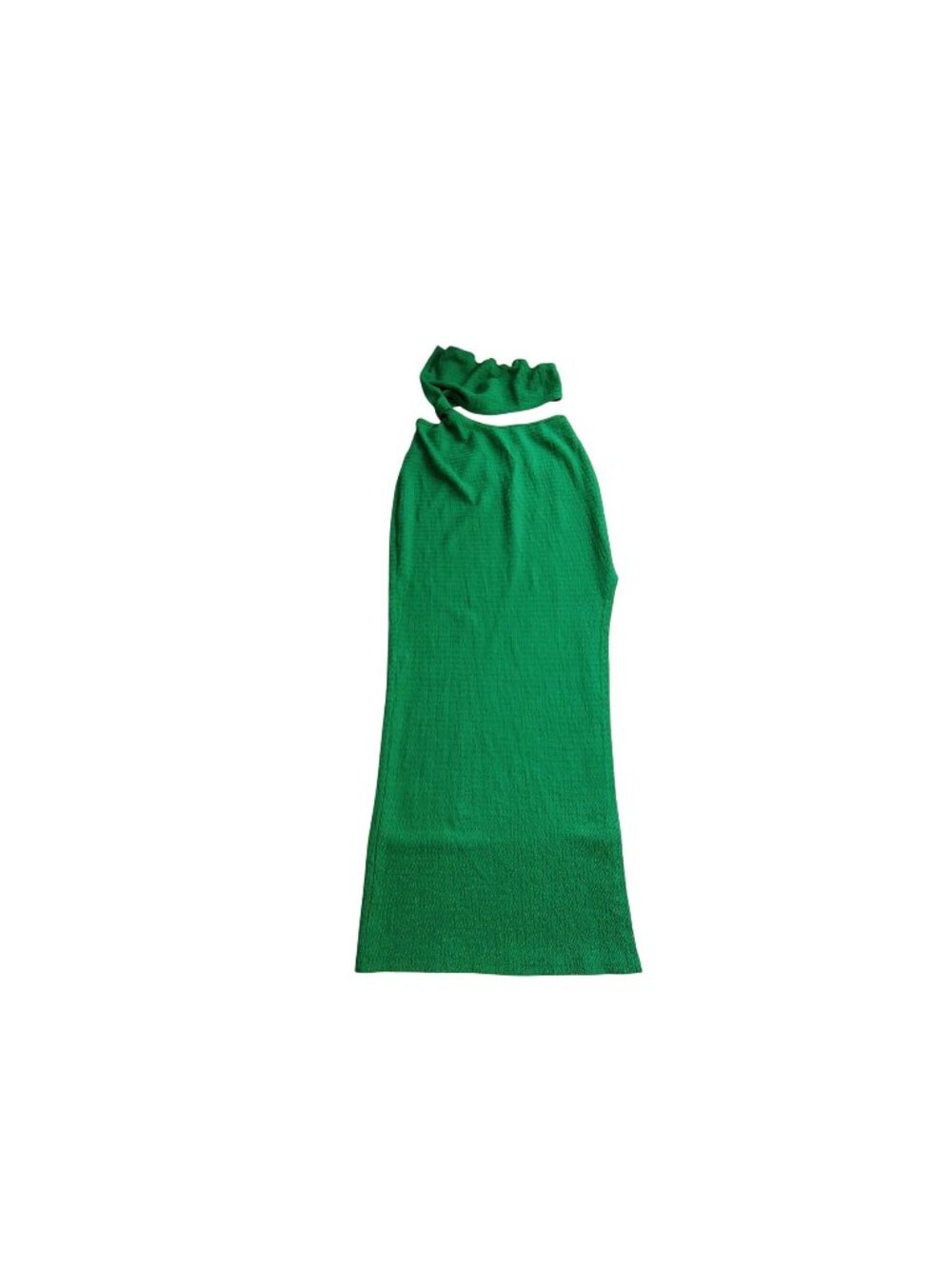 Shein Womens Maxi Dress Green Textured Halter XS Stretchy Fabric Halter neckline